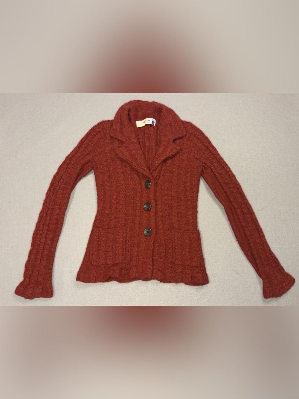 Anthropologie Sparrow Wool/Linen Blend Cable Knit Sweater Blazer In Red Size XS